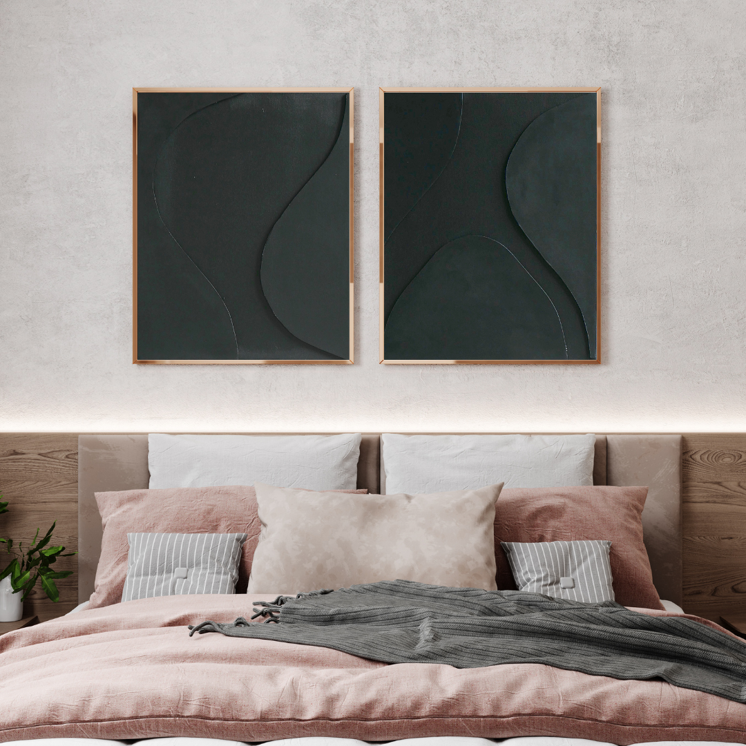 Tableau texturé en relief 3D - OBSCUR DUO - Décoration minimaliste murale